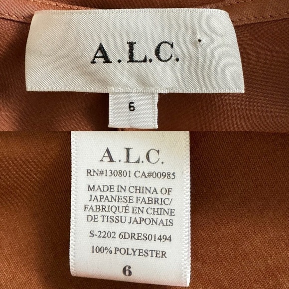 A.L.C. Sienna Cut Out Shirred Satin Midi Dress in Rawhide Brown Size:6 - Picture 13 of 14